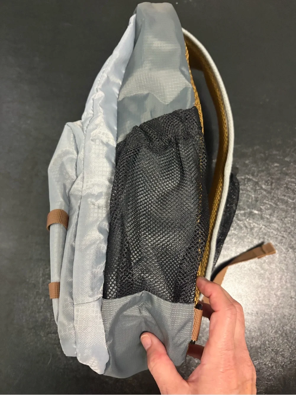 Bass Pro Shops Gray Sling Backpack with Tan Accents